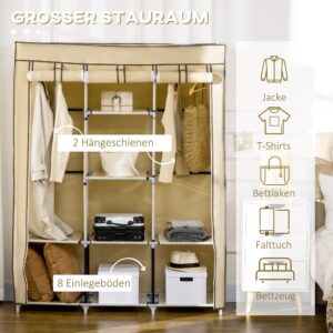 HOMCOM Opvouwbare Stoffenkast met 8 Niveaus voor Slaapkamer of Gang - Beige 125 x 43 x 162,5 cm