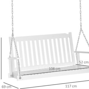 Outsunny Tuinschommel voor 2 personen - Massief houten hangbank in wit