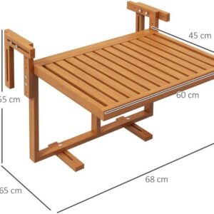 Outsunny Balkonreling Tafel van Kiefernhout 68L x 65B x 55H cm Teak