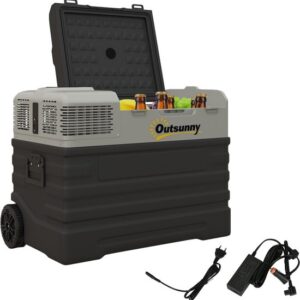 Outsunny Koelbox met Compressor, Kunststof en Staal - 69L x 43B x 54H cm - Zwart