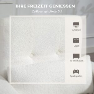 HOMCOM Loungestoel met lendenkussen, fleece stof, houten poten, wit, voor woonkamer en slaapkamer