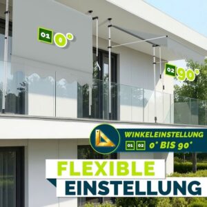 Tillvex Balkonluifel 200 cm, lichtgrijs, met handslinger, zonder boren, UV-bestendig en waterdicht