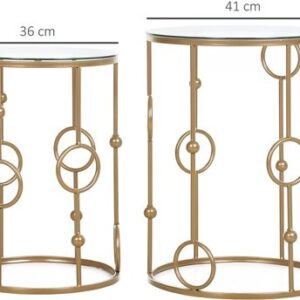 HOMCOM Bijzettafel Set van Metaal en Gehard Glas 41x41x57 cm Goud