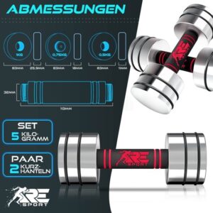 RE:SPORT Set van 2 halters van staal, 5 kg, met schuimrubberen handgreep voor krachttraining