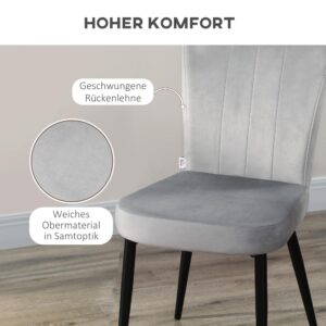 HOMCOM 4-delige set eetkamerstoelen, grijze velvet eetstoelen met rugleuning