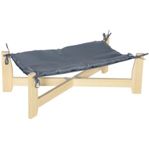 Pawhut hondenbed met kussen, voor binnen en buiten, 72 x 40 x 25 cm, lichtgrijs dennenhout