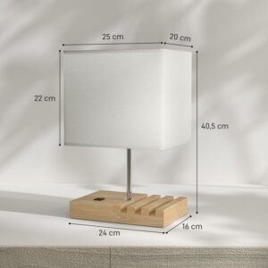 Homcom Tafellamp - Hout, Staal - 25L x 20B x 40,5H cm - Wit