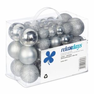 Set van 50 onbreekbare kerstballen - plastic - zilver - ∅ 3, 4 & 6 cm
