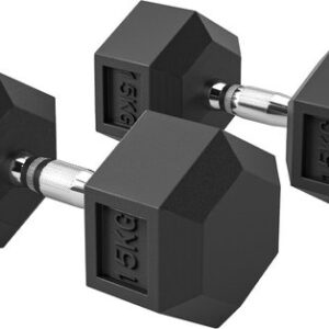 HOMCOM Rubberen Dumbbell Metaal, 15,5 x 15,5 x 33,6 cm, Zwart