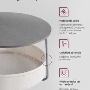 VASAGLE LCT244G01 - Ronde salontafel met opbergruimte - stoffen mand - modern metalen frame