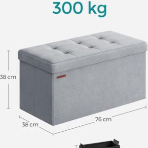 SONGMICS Fluwelen Opbergbank met Deksel en 2 Opbergdozen, 38 x 76 x 38 cm, Duifgrijs