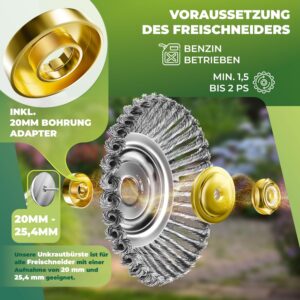 MASKO® Onkruidborstel voor bosmaaier en bosmaaier, onkruidborstel 25,4 en 20 mm boring, draadborstel