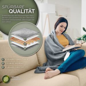 Sinnlein® pluche warmtedeken 160 x 120 cm lichtgrijs | elektrische deken met timer en 9 standen