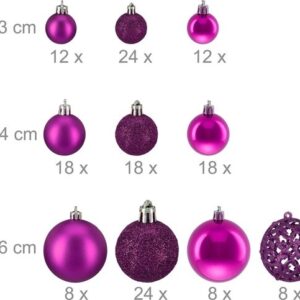 Kerstballen set van 150 - mat, glanzend, glitters - plastic - paars - ∅ 3, 4, 6 cm