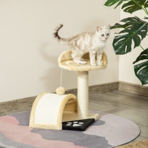 PawHut Krabpaal 104 cm met kattenhol, speelbal en 2 ligvlakken, grijs