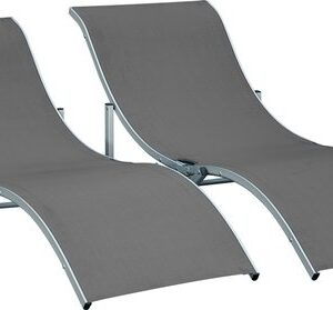 Outsunny Aluminium Tuinligstoel, Donkergrijze Textileen