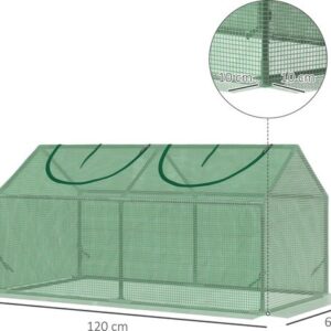 Outsunny - Tuinkas - met 2 halfronde ramen - 120L x 60B x 60H cm - Groen