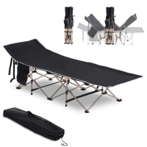 Outsunny Opvouwbaar Veldbed met Draagtas, Campingligstoel, Zwart, 190 x 68 x 52 cm