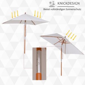 Outsunny Parasol van Tannenhout, Bamboe, Polyester - Crèmewit - L200 x B150 x H235 cm