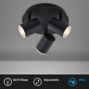 BRILONER LEUCHTEN BANYO badkamerlamp, 5 W, IP44, zwart, metaal-kunststof, incl. 3x GU10