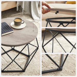 VASAGLE Set van 2 Bijzettafels met Mandfunctie, Geometrisch Stalen Frame, Grijs-Zwart