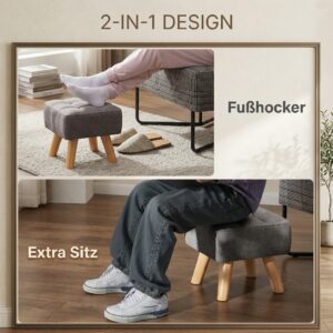 HOMCOM Vierkante Zitthocker met Zacht Kussen en Houten Poten, Grijs Ottoman voor Slaapkamer en Woonk
