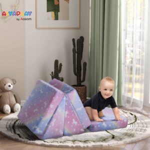 AIYAPLAY Kinderbank met ligfunctie, 5-delig, lichtgevend fluweel, voor 2-3 kinderen, roze