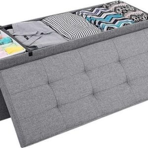 Songmics Sofa met opbergdoos, vouwkast, max. 300 kg, 120 L, 110 x 38 x 38 cm, lichtgrijs faux linnen