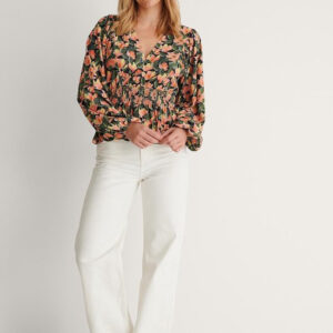 NA-KD Smocked Waist Dames Blouse - Maat 38