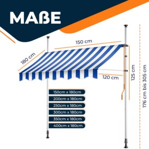 KESSER® Zonnescherm Luifel handmatig uitschuifbaar 150cm | Zonneluifel UV Bescherming Zonwering | Kl