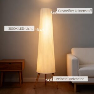 HOMCOM Dimbare LED Staande Lamp met Driepoot in Wit voor Woonkamer en Slaapkamer