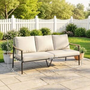 Outsunny Driezits Rotanbank - PE Rotan, Staal - 176L x 75B x 78H cm - Khaki