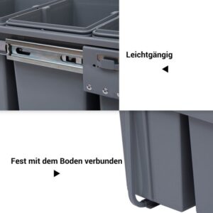 HOMCOM Inbouwafvalemmer Kunststof, Metaal - 48L x 34,2B x 41,8H cm - Grijs