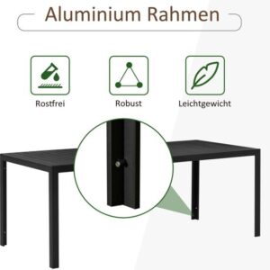 Outsunny eettafel - tuintafel - aluminium, polyhout - 190x84,5x72 cm - zwart
