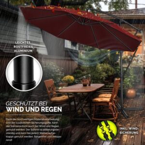 Tillvex Parasol Ø 350 cm met zwengel, hoes en windbescherming - Waterdicht en UV-beschermend