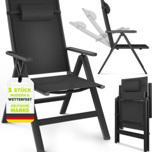 tillvex® Tuinstoel Hoge Rug met Armleuningen & Neksteun | Inklapbare, Weerbestendige Campingstoel