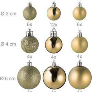 Set van 100 kerstballen - plastic - mat en glanzend - met glitters - 10 ontwerpen - champagne