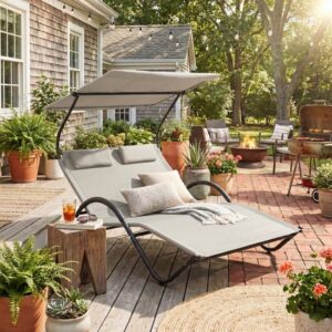 Outsunny ligstoel - Polyester - 200x137x138 cm - Crème