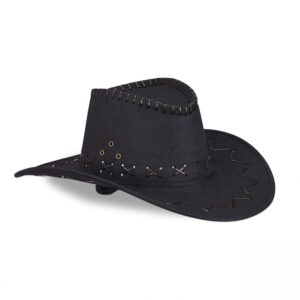 Relaxdays cowboyhoed voor volwassenen, verstelbaar koord, zwart, ideaal voor carnaval
