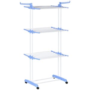 HOMCOM Torenwasrek met wielen, 4 niveaus, uitschuifbaar, staal, blauw, 73 x 45,5 x 177 cm