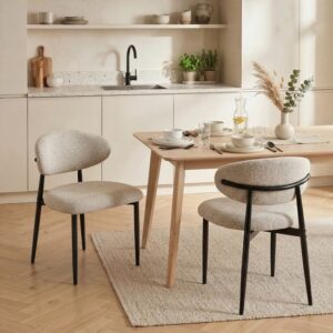 HOMCOM Eetstoel - Linnenlook Stof (100% Polyester), Staal - 58L x 58B x 77H cm - Beige