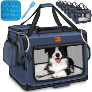 TRESKO® Opvouwbare hondenbox XL met likmat en spatel, 83 x 58 x 58 cm, marineblauw