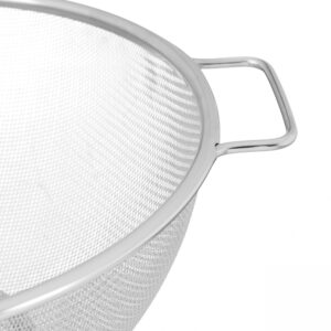 Relaxdays RVS vergiet, fijnmazige zeef met handgrepen, Ø 26cm, vaatwasserbestendig, zilver