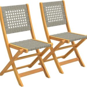 Outsunny Rieten Relaxstoelen Set - Acaciahout, PE-rattan - Grijs