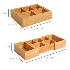 HOMCOM Uittrekbare Bamboe Opbergbox voor Laden, 24,6 x 17,6 x 7 cm