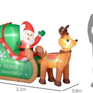 Outsunny - Opblaasbare Kerstman met slee en rendier - LED-verlichting