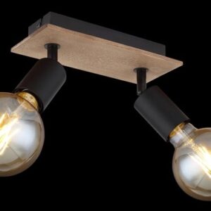 Plafondlamp Spot Hout 2-vlammen Draaibaar Zwart Bruin E27 21x9x11 cm