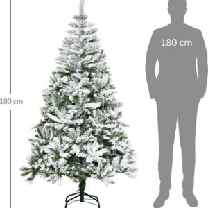 HOMCOM Kunstkerstboom Groen/Wit 105L x 105B x 180H cm van Kunststof en Staal