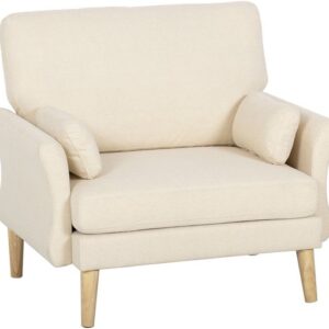 Homcom Fauteuil van polyester en rubberhout - 103L x 80B x 88H cm - Crèmewit