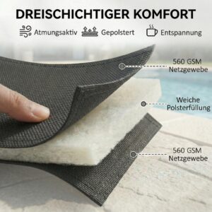 Outsunny Zonneligstoel, ademende verstelbare ligstoel met wielen en aluminium frame, tot 120 kg